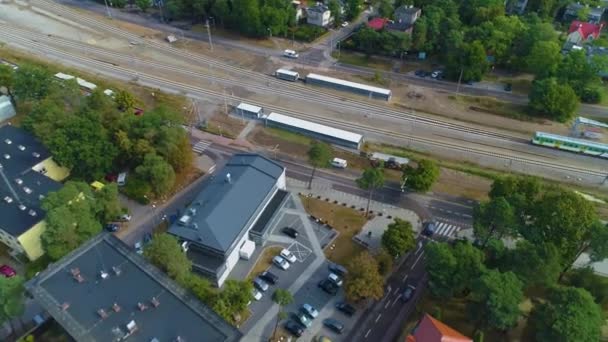 Dworzec Kolejowy Otwock Pociag Dworzec Kolejowy Widok Lotu Ptaka Polska — Wideo stockowe