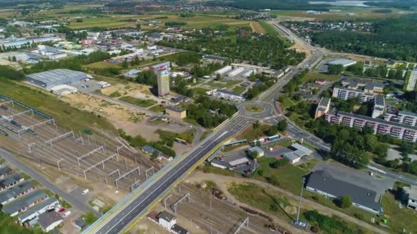 Panorama Rondo Wiadukt Nad Torami Konin Aerial View Poland Wysokiej — Wideo stockowe
