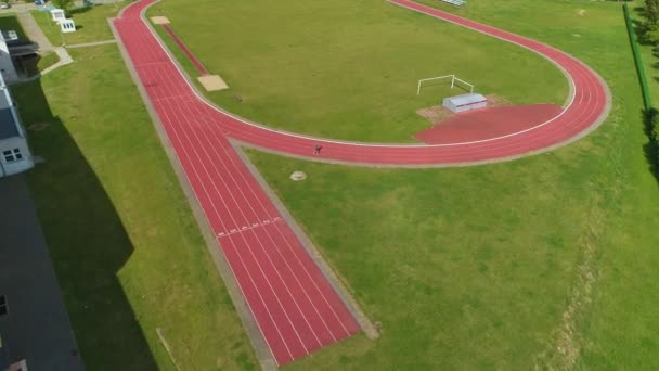 Atletiek Track Lomza Szkola Bieznia Aerial View Polen Hoge Kwaliteit — Stockvideo