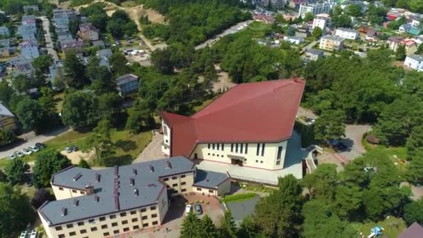 Kerk Jastrzebia Gora Kosciol Luchtfoto Polen Hoge Kwaliteit Beeldmateriaal — Stockvideo