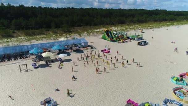 Beach Aerobics Debki Aerobik Plaza Morze Baltyckie Aerial View Polsko — Stock video