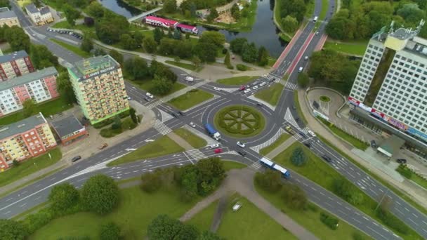 Crossroad Jana Pawla Pila Rondo Wodna Aerial View Poland High — Stock Video