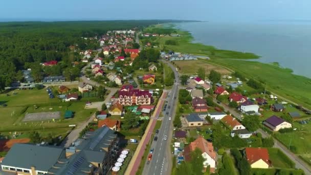 Krásná Krajina Main Street Katy Rybackie Krajobraz Aerial View Polsko — Stock video