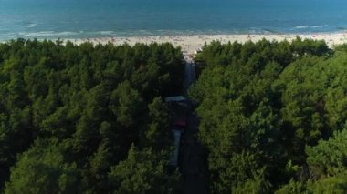 Plaj Baltık Denizi Leba Plaza Morze Baltyckie Hava Görüntüsü Polonya. Yüksek kalite 4k görüntü