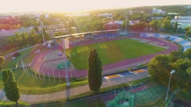 Elana Club Stadyumu Torun Stadyumu Klubu Sportowego Hava Manzarası Polonya. Yüksek kalite 4k görüntü