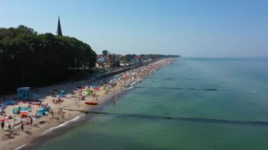 Sahil Baltık Denizi Sarbinowo Plaza Morze Baltyckie Hava Görüntüsü Polonya. Yüksek kalite 4k görüntü