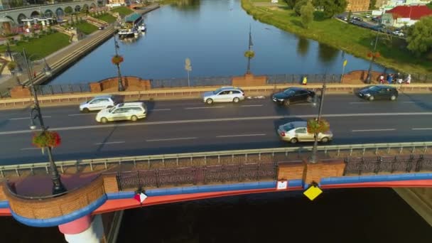 Gamla Stan Bridge Gorzow Wielkopolski Mest Staromiejski Warta Antenn Polen — Stockvideo
