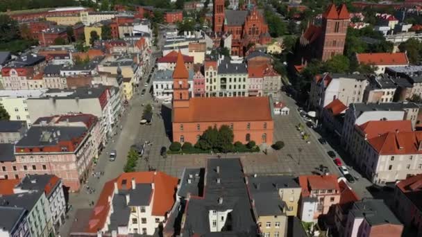 New Town Square Torun Rynek Nowomiejski Aerial View Poland High — Stock Video