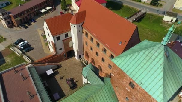 Κάστρο Μουσείο Darlowo Zamek Ksiazat Pomorskich Muzeum Αεροφωτογραφία Πολωνία Υψηλής — Αρχείο Βίντεο