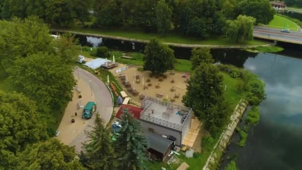 Острів Віспарц Річка Гвда Піла Река Bulwary Aerial View Poland — стокове відео