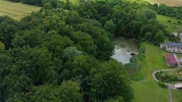 Landschaftsteich Oslonino Krajobraz Staw Luftaufnahme Polen Hochwertiges Filmmaterial — Stockvideo