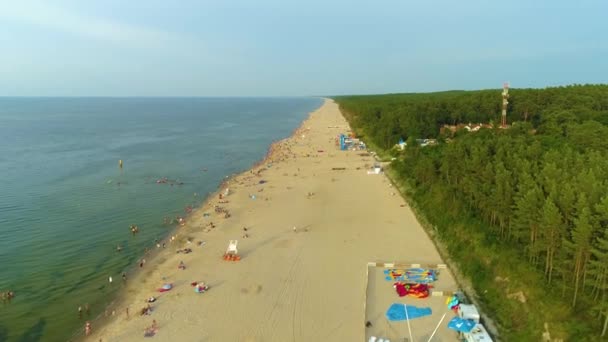 Prachtig Strand Stegna Plaza Aerial View Polen Hoge Kwaliteit Beeldmateriaal — Stockvideo
