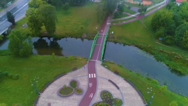Bridge Plac Jana Pawla River Elk Square Aerial View Polsko — Stock video