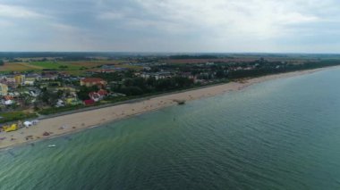 Panorama Sahili Baltık Denizi Sarbinowo Plaza Morze Baltyckie Hava Görüntüsü Polonya. Yüksek kalite 4k görüntü