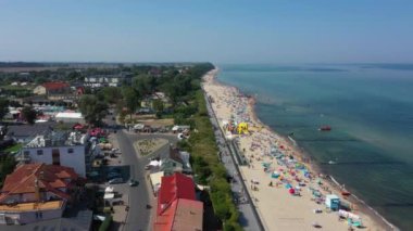 Sahil Baltık Denizi Sarbinowo Plaza Morze Baltyckie Hava Görüntüsü Polonya. Yüksek kalite 4k görüntü