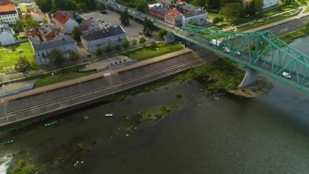 Bulwary Green Bridge River Vistula Wloclawek Meest Zielony Wisla Aerial — Stockvideo