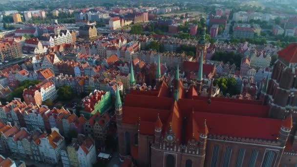 Bazylika Mariacka Gdansk Old Town Basilica Aerial View Poland High — Stock Video