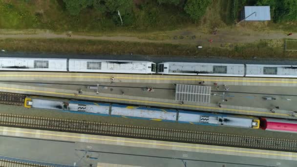 Top Train Station Hel Dworzec Kolejowy Aerial View Poland High — Stock Video