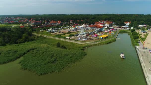 Lunapark Krynica Morska Wesole Miasteczko Aerial View Polen Hoge Kwaliteit — Stockvideo