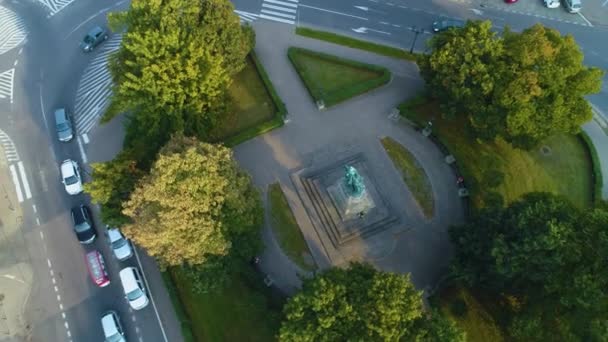 Estátua Rei Gdansk Pomnik Trzeciego Krola Sobieskiego Polônia Aérea Imagens — Vídeo de Stock
