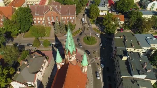 Rondo Leona Wielkiego Church Wejherowo Kosciol Kostki Aerial View Poland — 图库视频影像