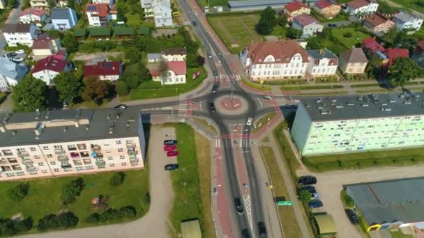 Bypass Rondo Darlowo Rondo Obwodnica Ulica Morska Aerial View Poland — Stock Video