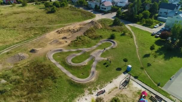 Pumptrack Rumia Bikepark Bojanowski Aerial View Poland High Quality Footage — Stock Video