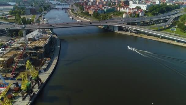 Gyönyörű Castle Route Bridge Szczecin Most Odra Zachodnia Aerial View — Stock videók