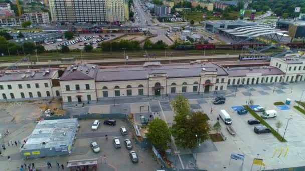 Järnvägsstationen Bialystok Dworzec Kolejowy Flygfoto Polen Högkvalitativ Film — Stockvideo