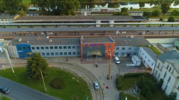 Järnvägsstationen Gorzow Wielkopolski Dworzec Kolejowy Flygfoto Polen Högkvalitativ Film — Stockvideo