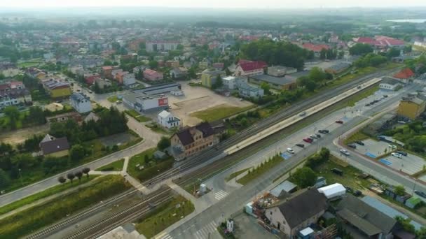 Bellissimo Paesaggio Stazione Ferroviaria Puck Vista Aerea Polonia Filmati Alta — Video Stock