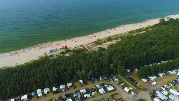 Baltic Sea Beach Uniescie Mielno Plaza Morze Aerial View Poland — Stock Video