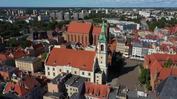 Староместская Церковь Torun Kosciol Stare Miasto Aerial View Poland Высококачественные — стоковое видео