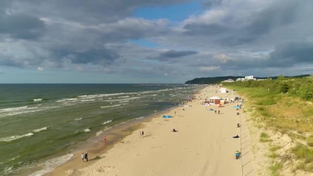 Pláž Baltské Moře Miedzyzdroje Plaza Morze Baltyckie Aerial View Polsko — Stock video