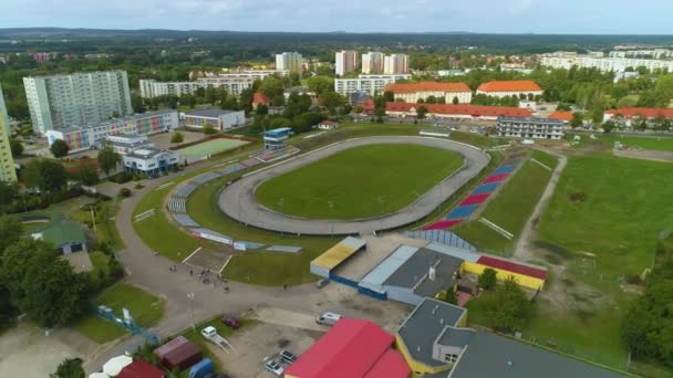 Speedway Football Stadium Pila Stadion Zuzlowo Pilkarski Aerial View Polsko — Stock video