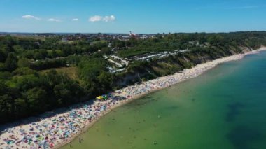 Cliff Beach Baltık Denizi Chlapowo Klif Plaza Morze Baltyckie Hava Görünümü Polonya. Yüksek kalite 4k görüntü