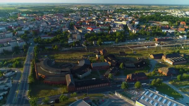 Panorama Locomotive Depot Gniezno Parowozownia Aerial View Poland High Quality — Stock Video