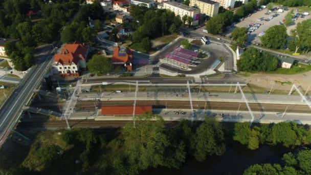 Bahnhof Ustka Dworzec Pkp Luftaufnahme Polen Hochwertiges Filmmaterial — Stockvideo