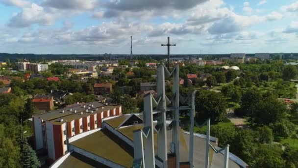 Εκκλησία Πάρκο Lokietka Wloclawek Kosciol Aerial View Πολωνία Υψηλής Ποιότητας — Αρχείο Βίντεο