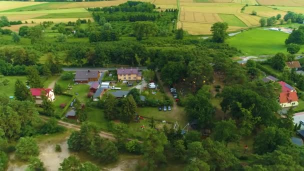 Beautiful Landscape Cottages Forest Stegna Domki Las Aerial View Poland — стокове відео