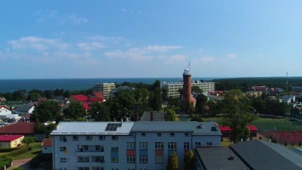 Downtown Lighthouse Jaroslawiec Centrum Latarnia Morska Vista Aérea Polónia Imagens — Vídeo de Stock