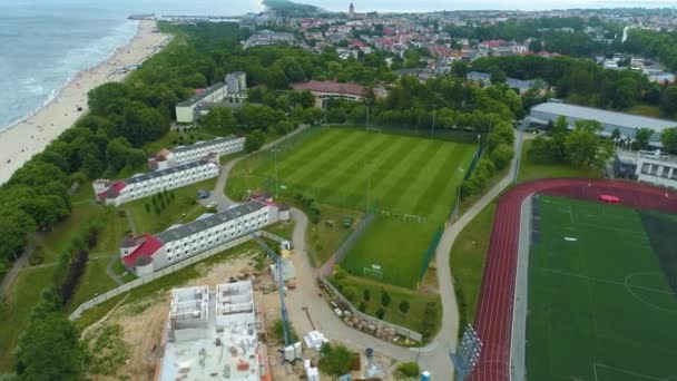 Atletický Stadion Wladyslawowo Stadion Aerial View Polsko Vysoce Kvalitní Záběry — Stock video