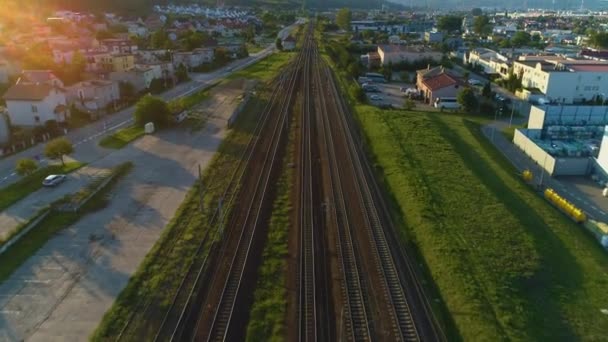 Panorama Demiryolu Rumia Krajobraz Tory Kolejowe Hava Görüntülü Polonya Izliyor — Stok video