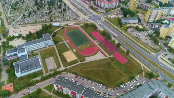 Szkolny Plac Zabaw Dla Dzieci Białymstoku Boisko Szkola Aerial View — Wideo stockowe