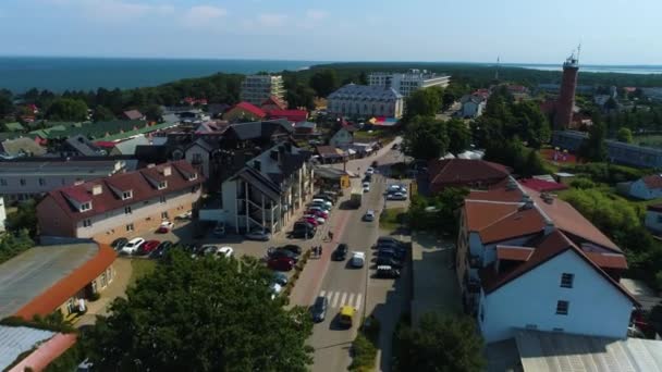 Downtown Main Street Jaroslawiec Baltycka Aerial View Polen Hoge Kwaliteit — Stockvideo