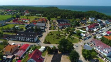 Şehir merkezindeki Wicie Centrum Krajobraz Hava Manzarası Polonya. Yüksek kalite 4k görüntü