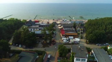 Balıkçılık Limanı Uniesie Mielno Przystan Rybacka Hava Görüntüsü Polonya. Yüksek kalite 4k görüntü