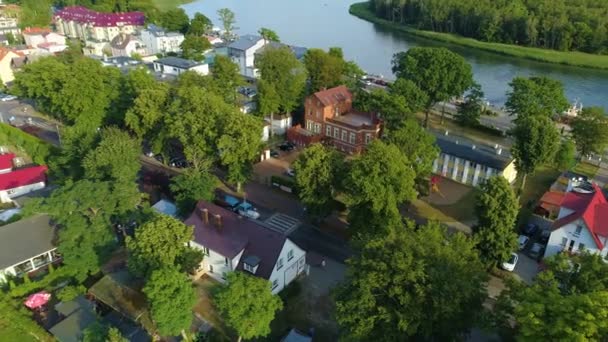 Tourist Train Dziwnow Aerial View Polen Hoge Kwaliteit Beeldmateriaal — Stockvideo