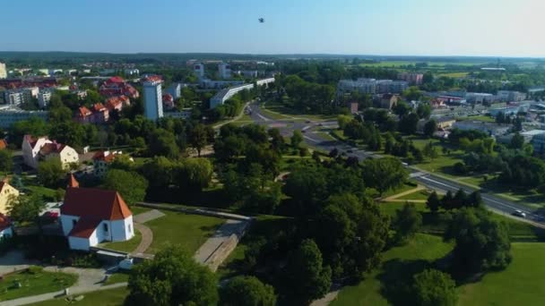Rondo Castle Hill Park Blonia Lubin Wzgorze Zamkowe Aerial View — стоковое видео