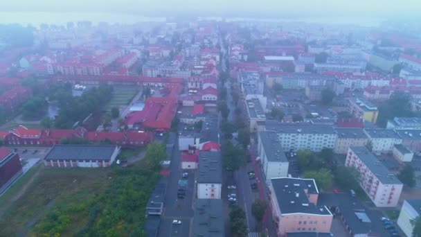Panorama Centrum Armii Krajowej Street Elk Deszcz Rain Aerial View — Stock video